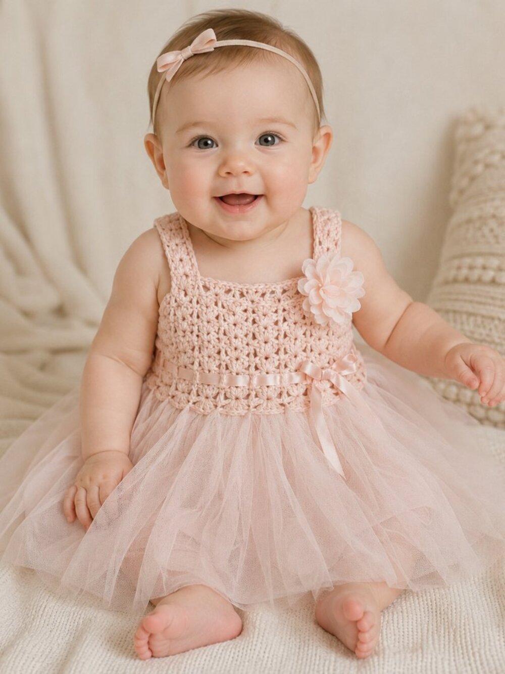 Elly & Emmy Baby Girl Pink Crochet Tutu Dress 0-6M Flower Party Easter